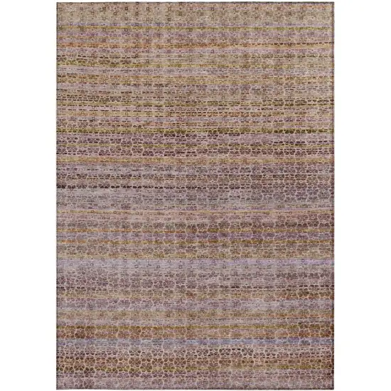 Khaki Taupe And Lavender Striped Washable Indoor Outdoor Area Rug Photo 3