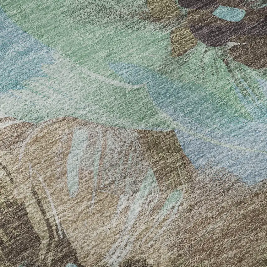 Khaki Teal And Green Floral Washable Area Rug With UV Protection Photo 8
