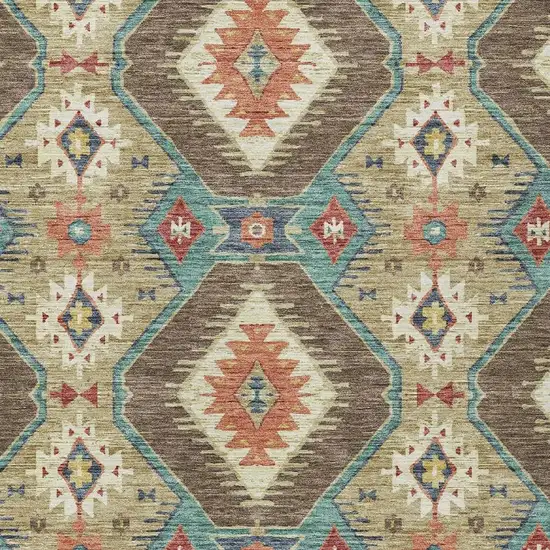 Khaki Teal Blue And Copper Moroccan Washable Indoor Outdoor Area Rug Photo 5