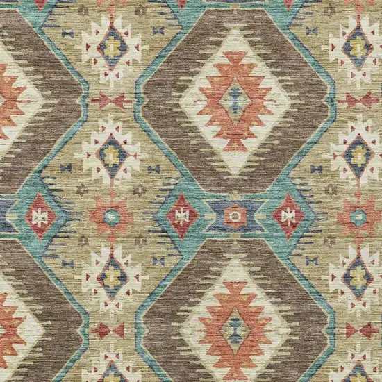 Khaki Teal Blue And Copper Moroccan Washable Indoor Outdoor Area Rug Photo 5