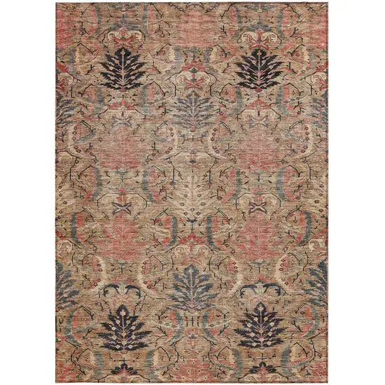 Khaki Terra Cotta And Black Damask Washable Indoor Outdoor Area Rug Photo 6