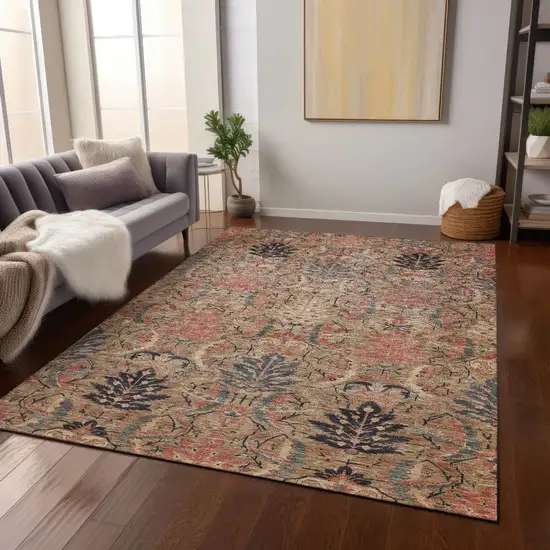 Khaki Terra Cotta And Black Damask Washable Indoor Outdoor Area Rug Photo 9