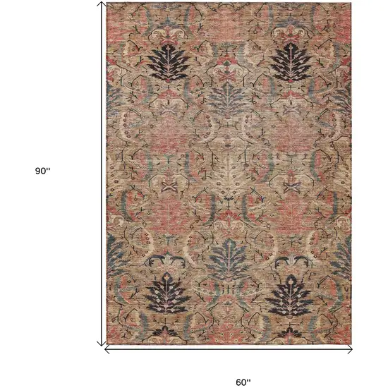 Khaki Terra Cotta And Black Damask Washable Indoor Outdoor Area Rug Photo 7