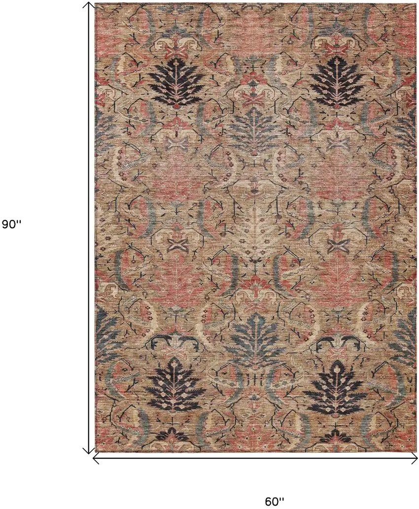 Khaki Terra Cotta And Black Damask Washable Indoor Outdoor Area Rug Photo 7
