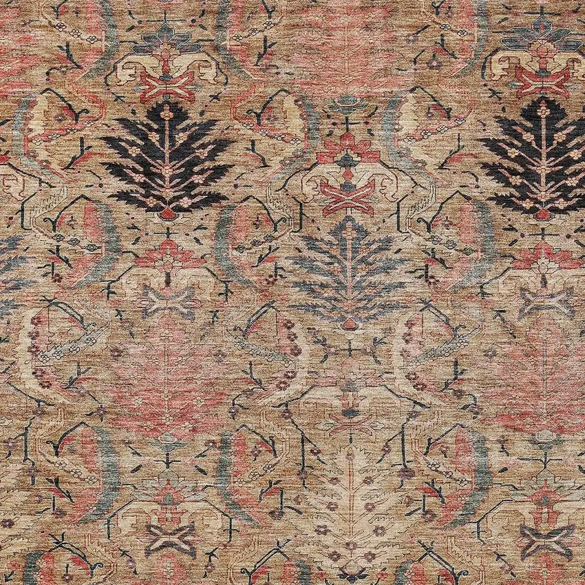 Khaki Terra Cotta And Black Damask Washable Indoor Outdoor Area Rug Photo 6
