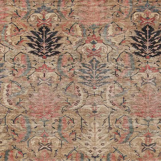 Khaki Terra Cotta And Black Damask Washable Indoor Outdoor Area Rug Photo 6