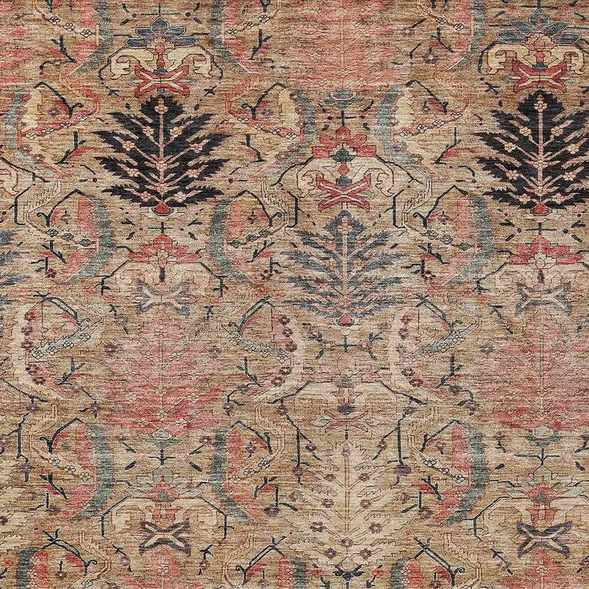 Khaki Terra Cotta And Black Damask Washable Indoor Outdoor Area Rug Photo 6