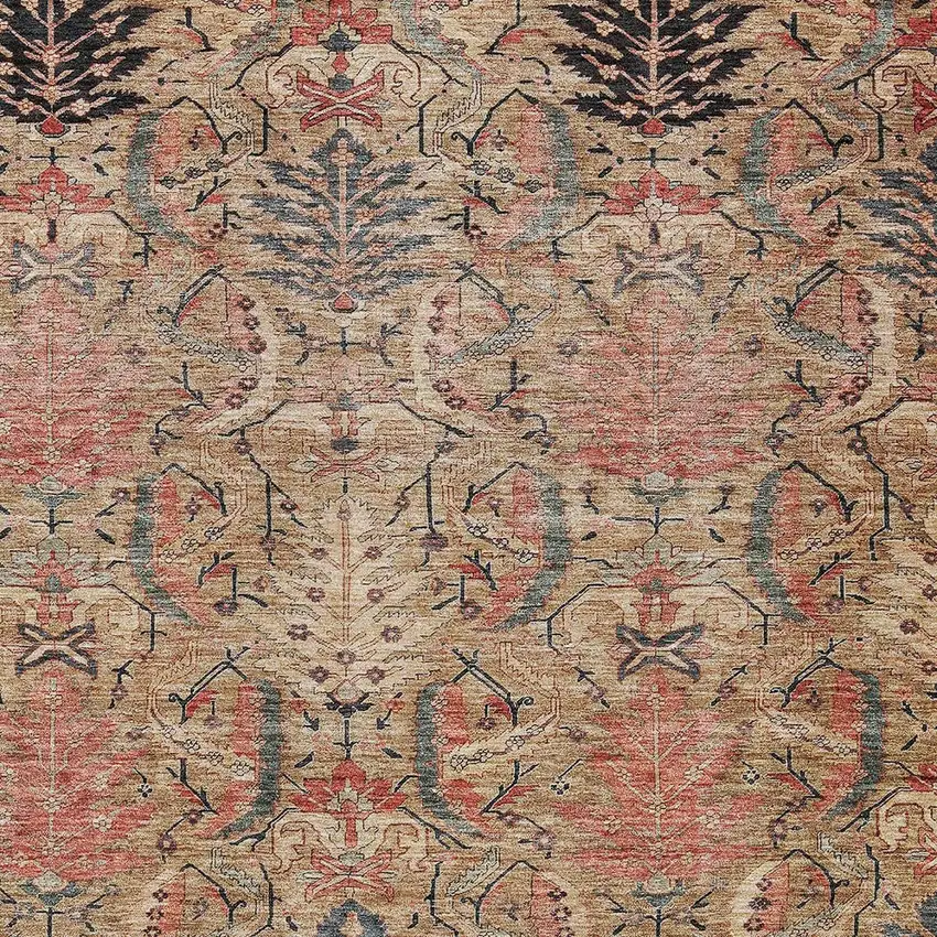 Khaki Terra Cotta And Black Damask Washable Indoor Outdoor Area Rug Photo 6