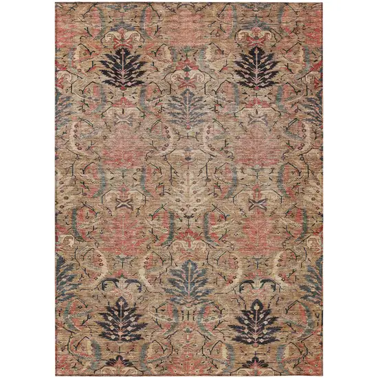 Khaki Terra Cotta And Black Damask Washable Indoor Outdoor Area Rug Photo 2