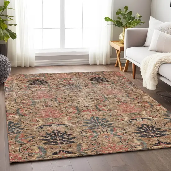 Khaki Terra Cotta And Black Damask Washable Indoor Outdoor Area Rug Photo 9