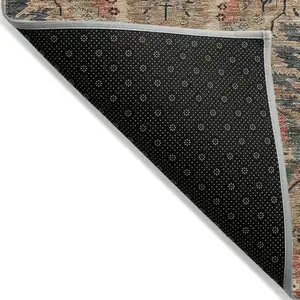 Photo of Khaki Terra Cotta And Black Damask Washable Indoor Outdoor Area Rug