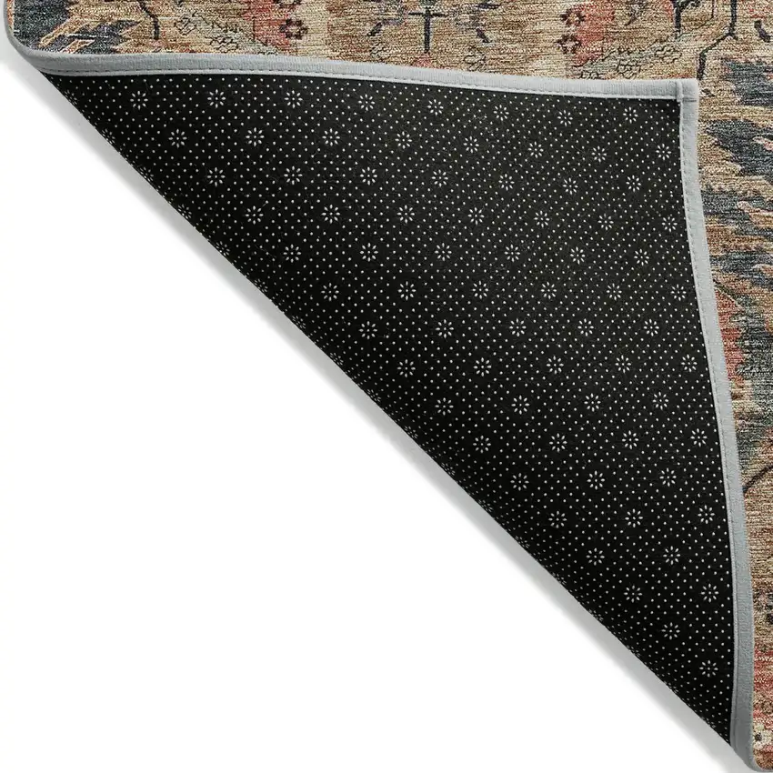 Khaki Terra Cotta And Black Damask Washable Indoor Outdoor Area Rug Photo 3