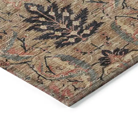 Khaki Terra Cotta And Black Damask Washable Indoor Outdoor Area Rug Photo 4