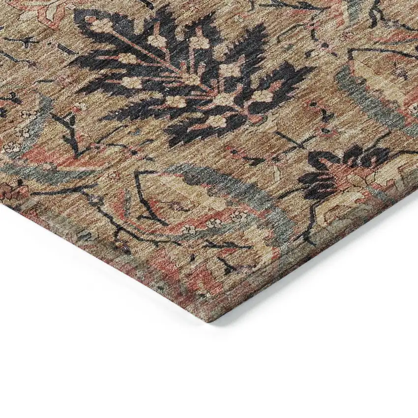 Khaki Terra Cotta And Black Damask Washable Indoor Outdoor Area Rug Photo 4