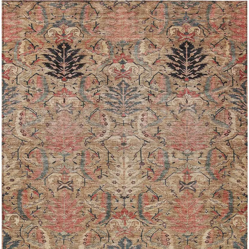 Khaki Terra Cotta And Black Damask Washable Indoor Outdoor Area Rug Photo 7