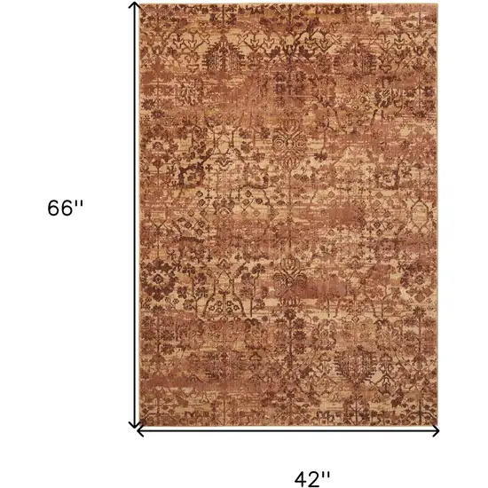 Latte And Red Floral Distressed Non Skid Area Rug Photo 3