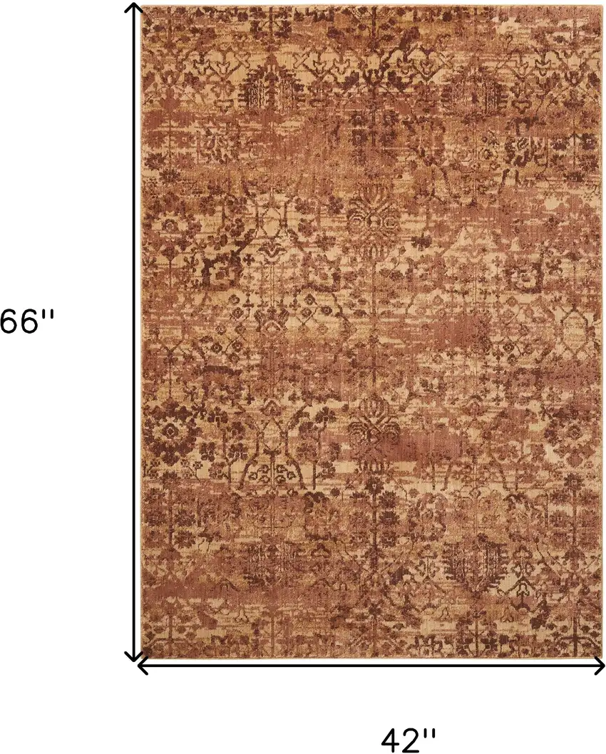 Latte And Red Floral Distressed Non Skid Area Rug Photo 3