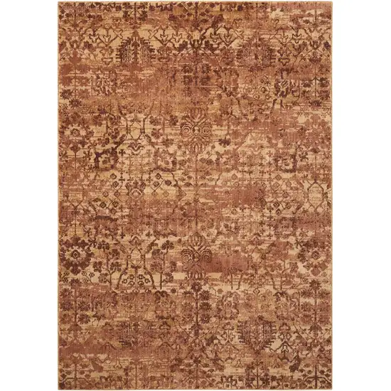 Latte And Red Floral Distressed Non Skid Area Rug Photo 3