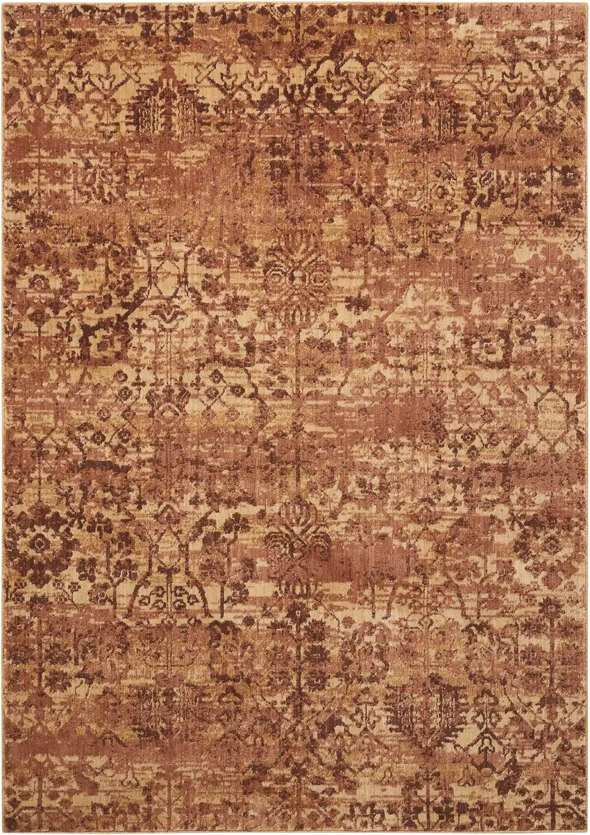 Latte And Red Floral Distressed Non Skid Area Rug Photo 3