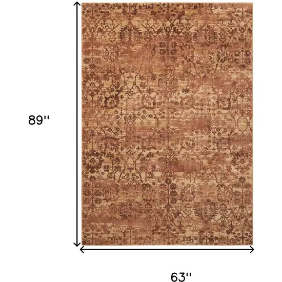 Latte And Red Floral Distressed Non Skid Area Rug Photo 3