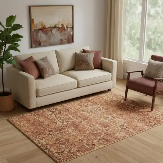 Latte And Red Floral Distressed Non Skid Area Rug Photo 1