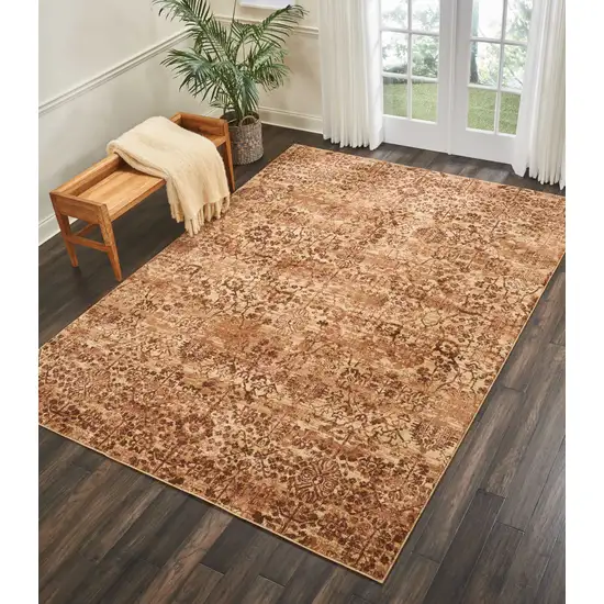 Latte And Red Floral Distressed Non Skid Area Rug Photo 5