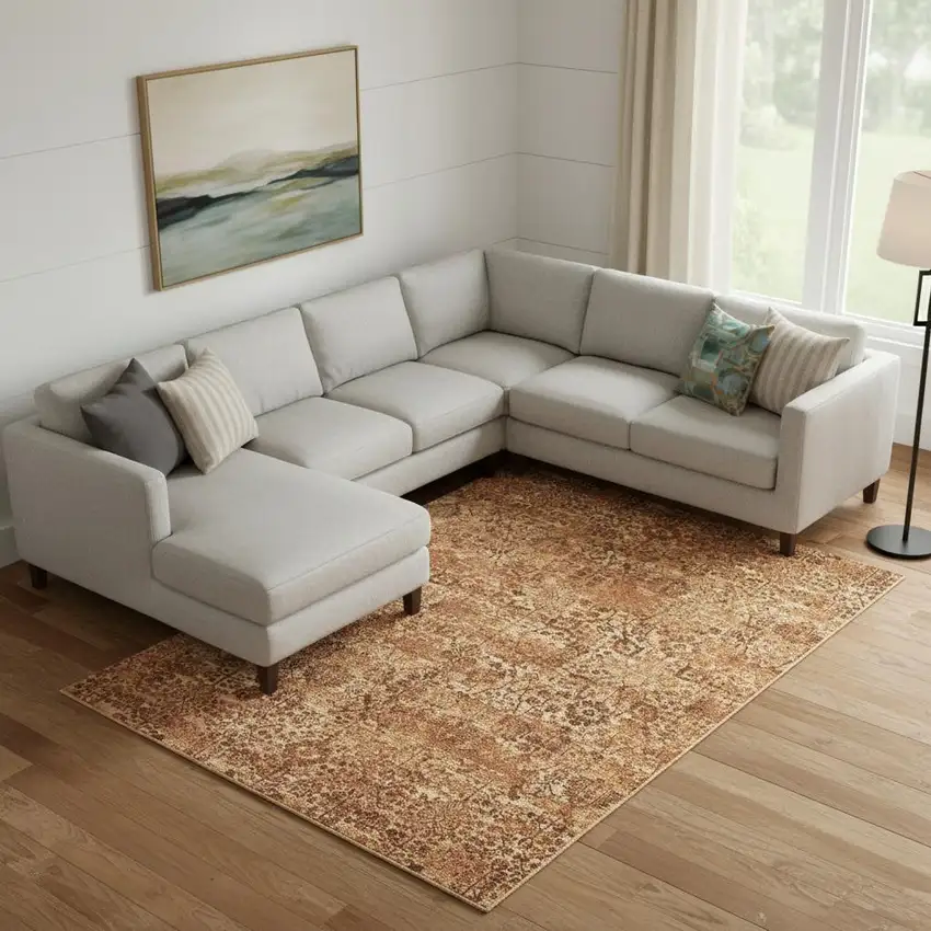 Latte And Red Floral Distressed Non Skid Area Rug Photo 1