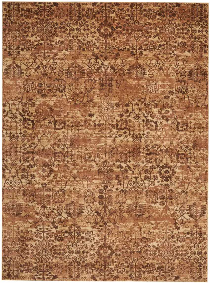 Latte And Red Floral Distressed Non Skid Area Rug Photo 3
