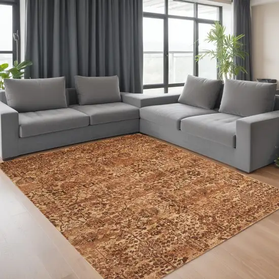 Latte And Red Floral Distressed Non Skid Area Rug Photo 1