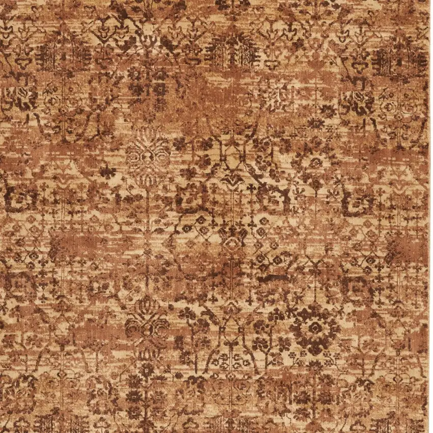 Latte And Red Floral Distressed Non Skid Area Rug Photo 6