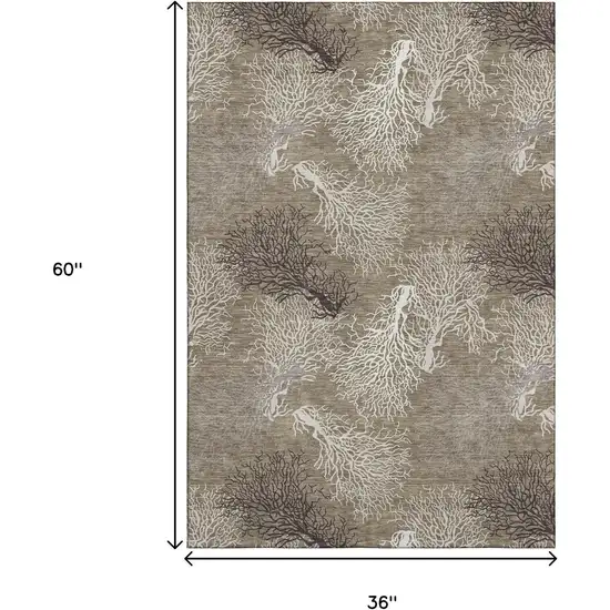 Latte Ivory And Gray Geometric Washable Area Rug With UV Protection Photo 3