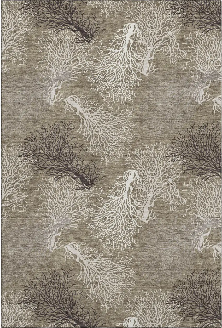 Latte Ivory And Gray Geometric Washable Area Rug With UV Protection Photo 2