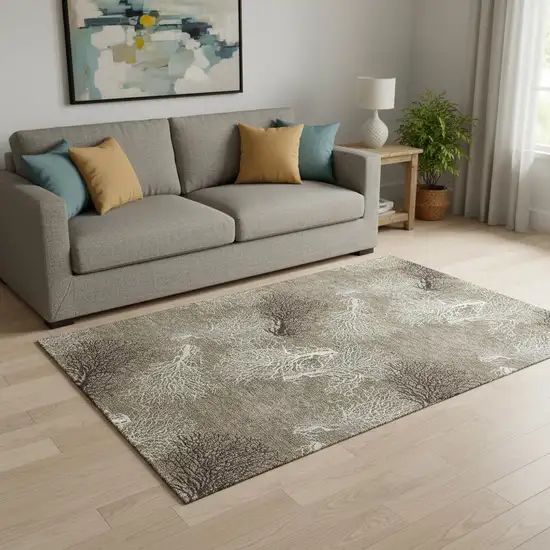 Latte Ivory And Gray Geometric Washable Area Rug With UV Protection Photo 1