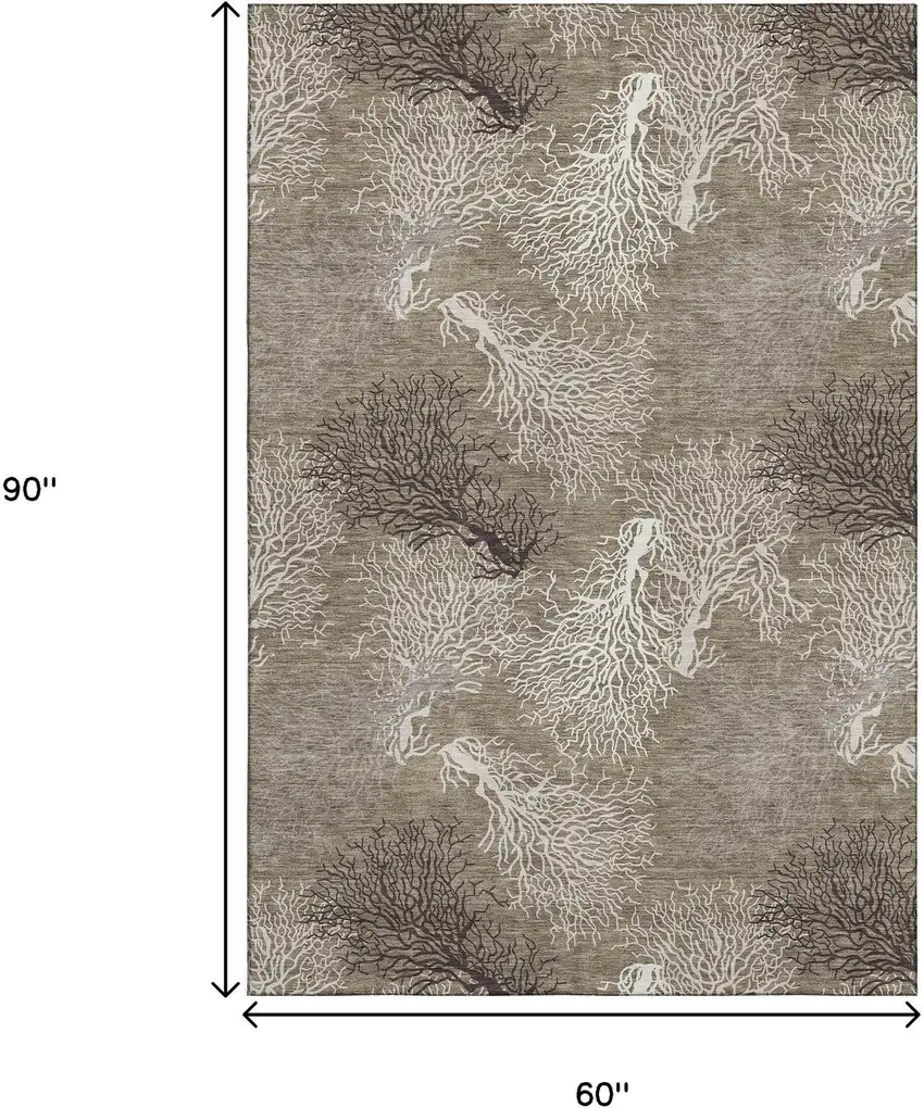 Latte Ivory And Gray Geometric Washable Area Rug With UV Protection Photo 3