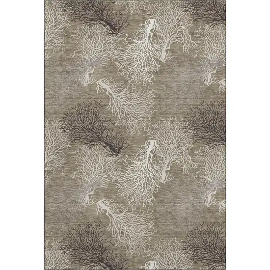 Latte Ivory And Gray Geometric Washable Area Rug With UV Protection Photo 2