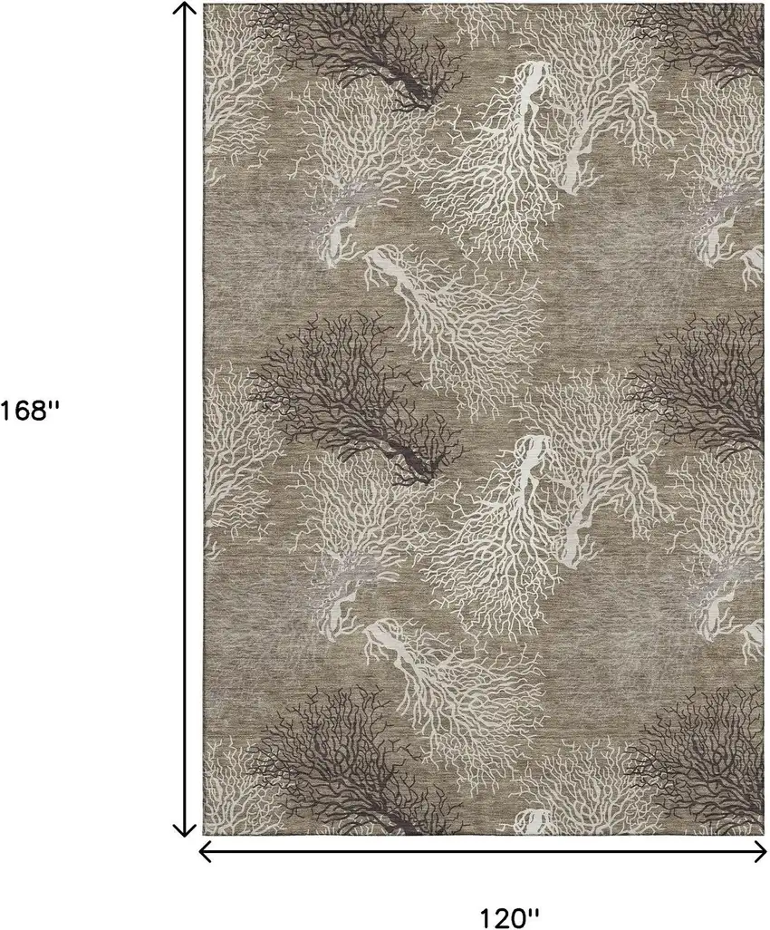 Latte Ivory And Gray Geometric Washable Area Rug With UV Protection Photo 3