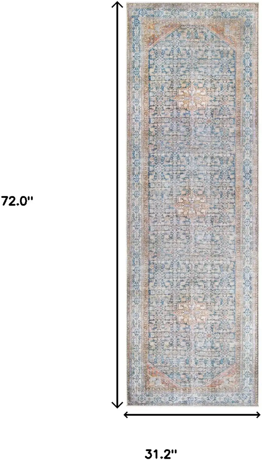 Latte and Blue Oriental Medallion Runner Rug Photo 7