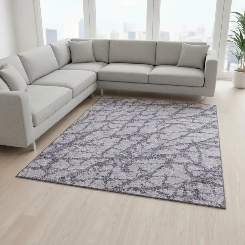 Lavender And Beige Abstract Washable Area Rug With UV Protection Photo 2