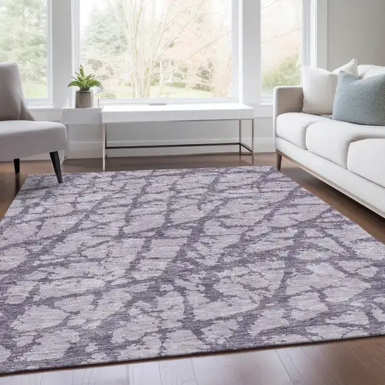 Lavender And Beige Abstract Washable Area Rug With UV Protection Photo 5