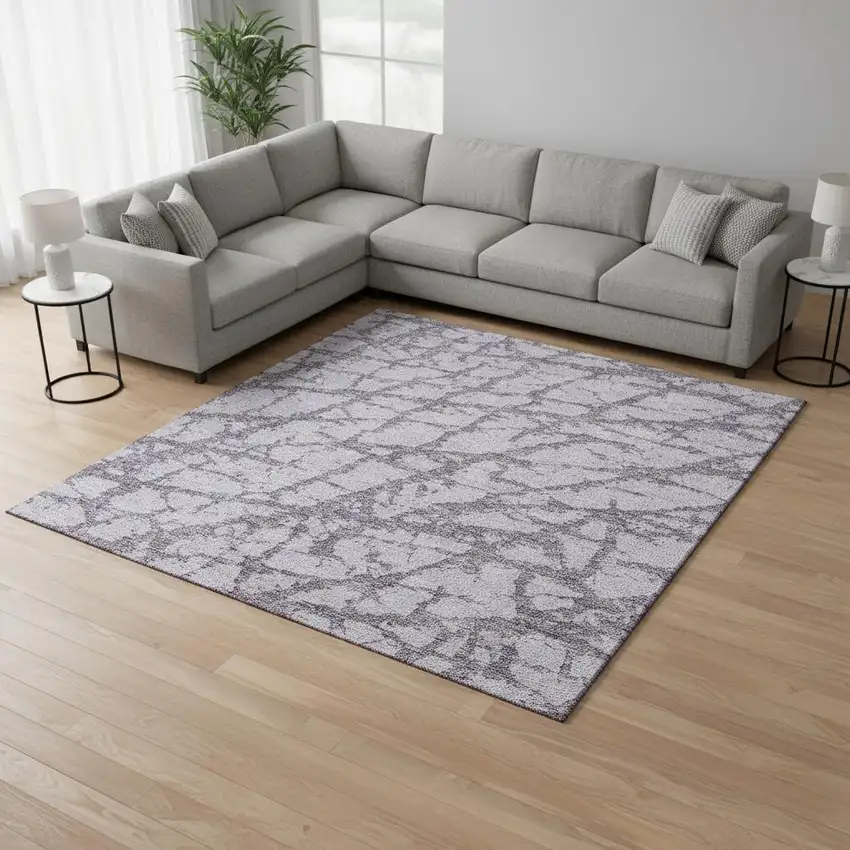 Lavender And Beige Abstract Washable Area Rug With UV Protection Photo 2