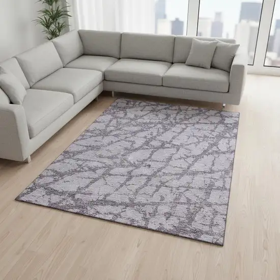 Lavender And Beige Abstract Washable Area Rug With UV Protection Photo 2