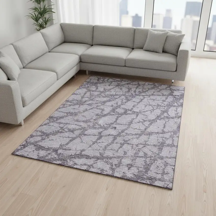 Lavender And Beige Abstract Washable Area Rug With UV Protection Photo 2