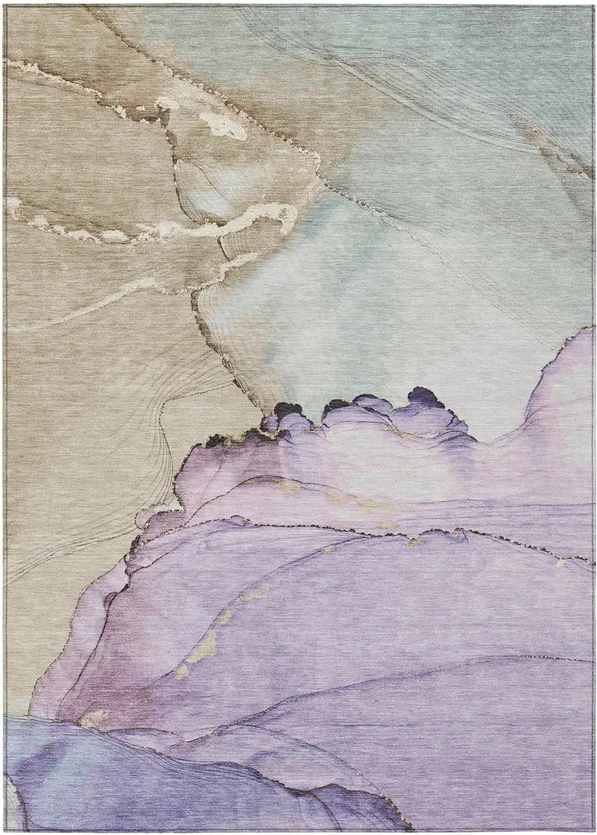 Lavender And Beige Abstract Washable Indoor Outdoor Area Rug Photo 9