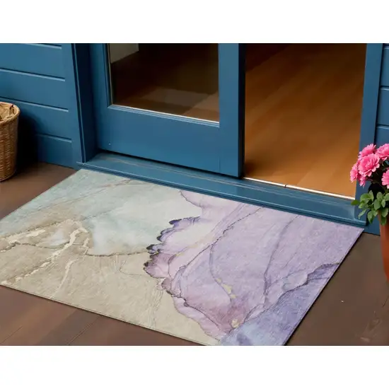 Lavender And Beige Abstract Washable Indoor Outdoor Area Rug Photo 2