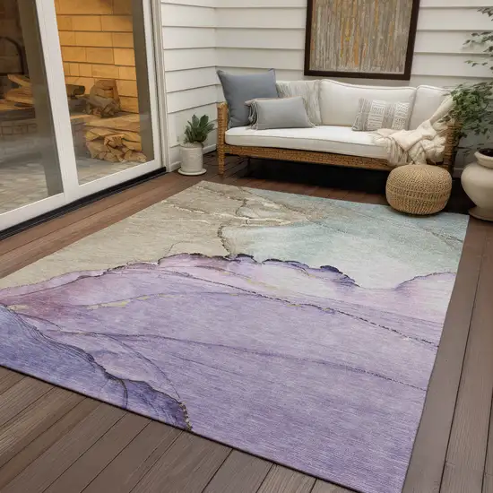 Lavender And Beige Abstract Washable Indoor Outdoor Area Rug Photo 5