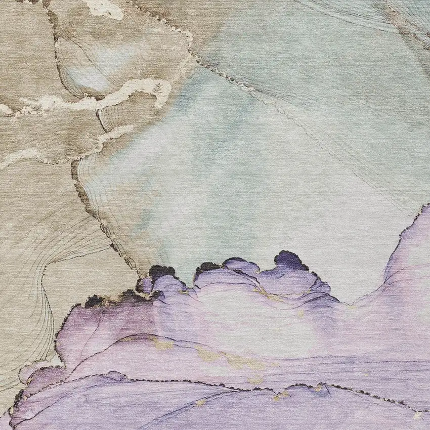 Lavender And Beige Abstract Washable Indoor Outdoor Area Rug Photo 8