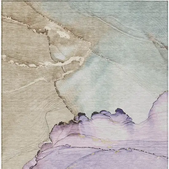 Lavender And Beige Abstract Washable Indoor Outdoor Area Rug Photo 6