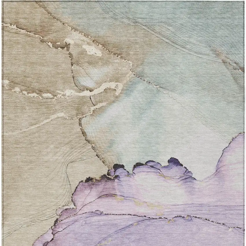 Lavender And Beige Abstract Washable Indoor Outdoor Area Rug Photo 6