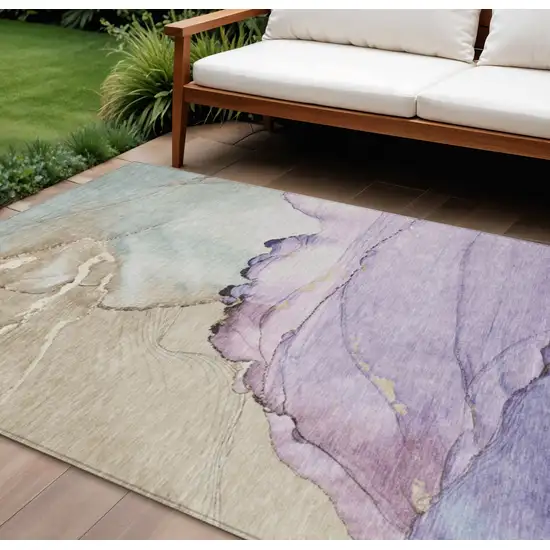 Lavender And Beige Abstract Washable Indoor Outdoor Area Rug Photo 2