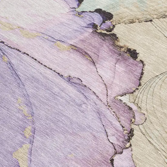 Lavender And Beige Abstract Washable Indoor Outdoor Area Rug Photo 3
